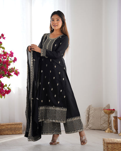 Elegant Pure Chinon Silk Embroidered Kurta Set