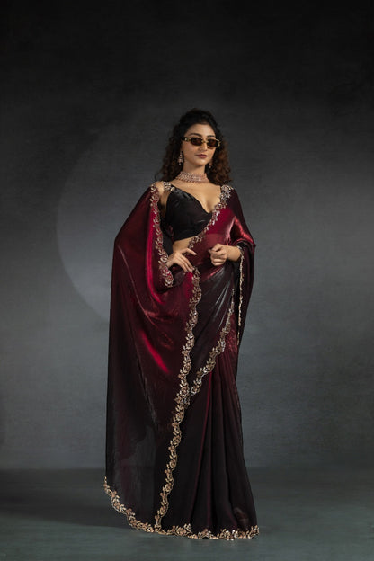 Designer Shaded Pure Space Silk Saree with Diamond Jarkhan Work