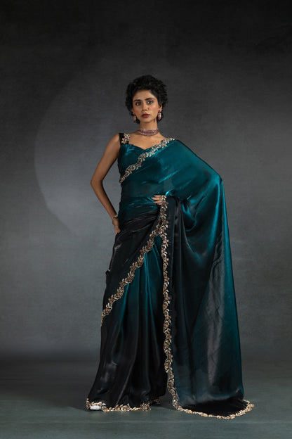 Designer Shaded Pure Space Silk Saree with Diamond Jarkhan Work