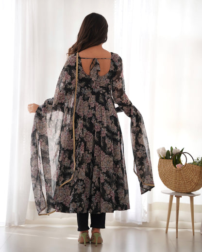 PURE FOX GEORGETTE MULTI FLORAL PRINT ANARKALI KURTA WITH DUPPTA
