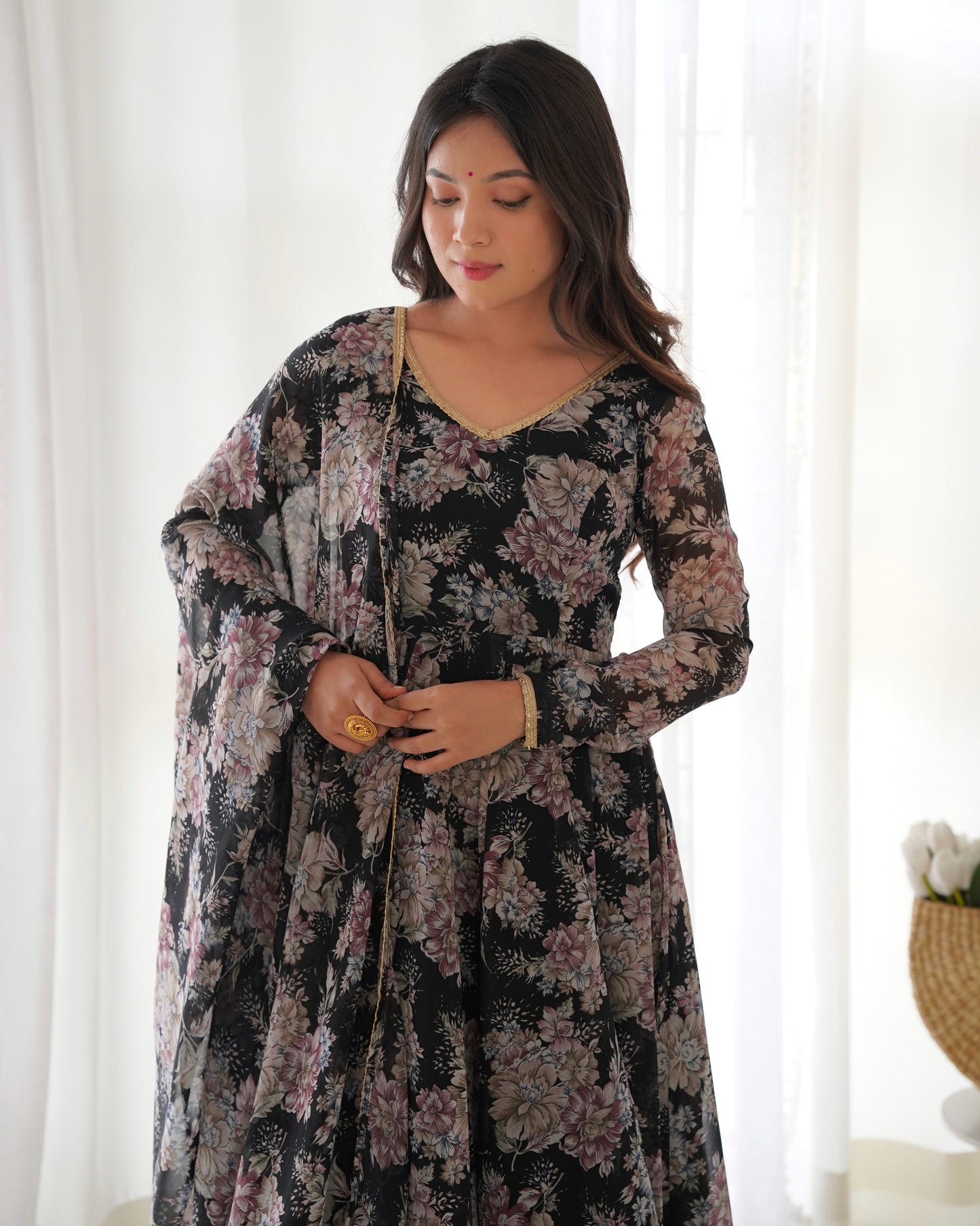 PURE FOX GEORGETTE MULTI FLORAL PRINT ANARKALI KURTA WITH DUPPTA