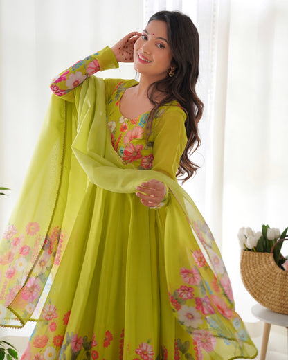 PURE SOFT ORGANJA SILK FABRIC FULLY FLAIR KALI PATTERN ANARKALI SET