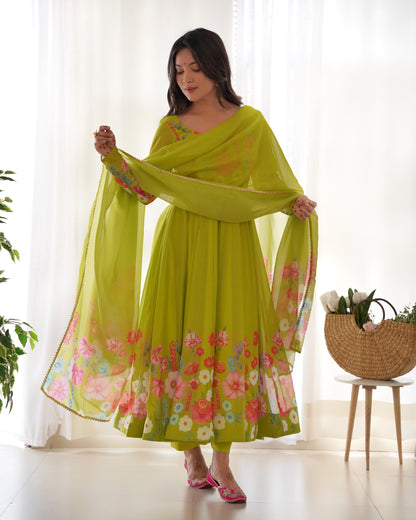 PURE SOFT ORGANJA SILK FABRIC FULLY FLAIR KALI PATTERN ANARKALI SET