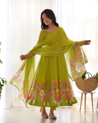 PURE SOFT ORGANJA SILK FABRIC FULLY FLAIR KALI PATTERN ANARKALI SET