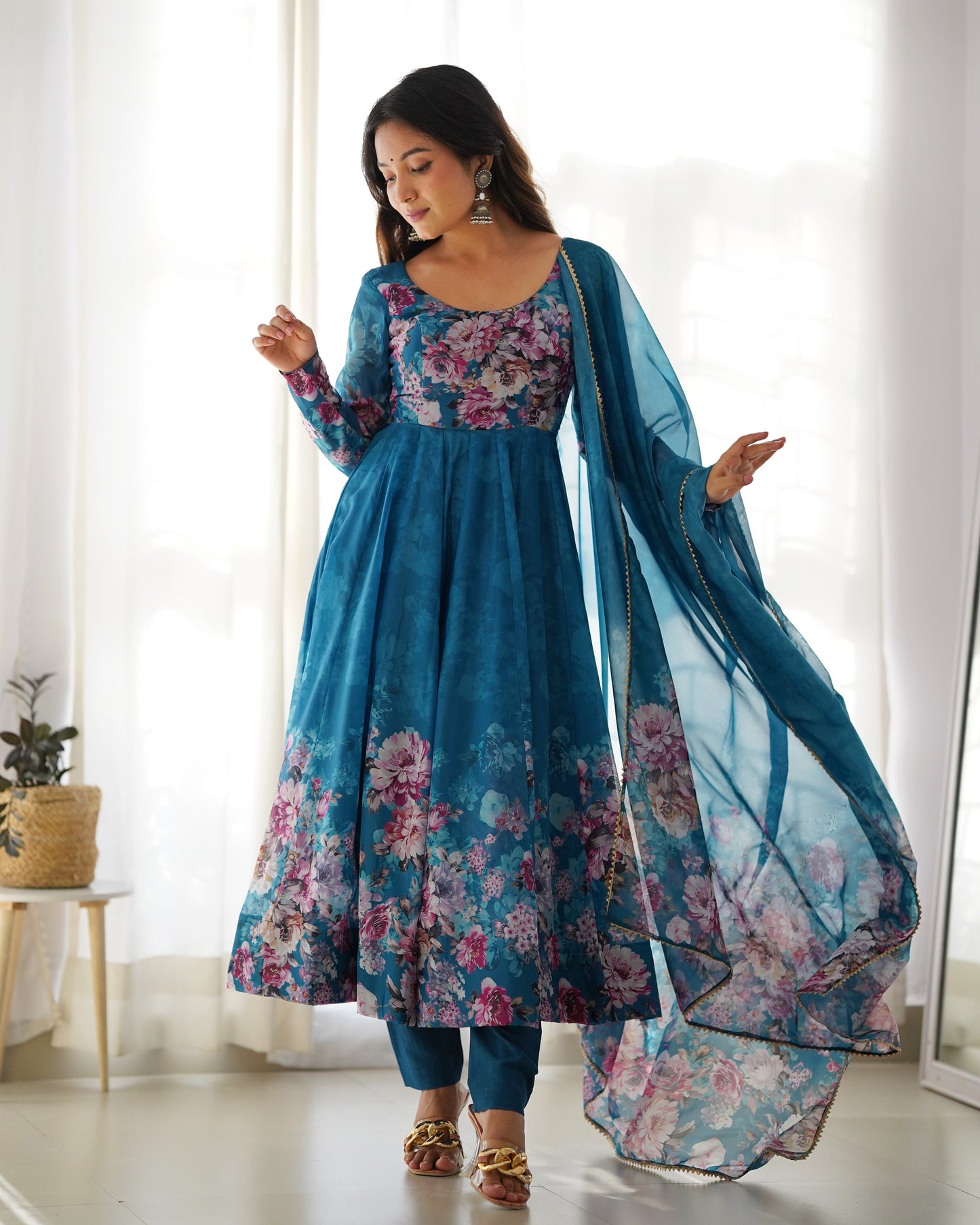 PURE SOFT ORGANJA SILK FLAIR KALI ANARKALI SET
