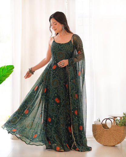 NEW DESIGNER PURE SOFT CHIFFON BANDHEJ FULLY FLAIR GOWN