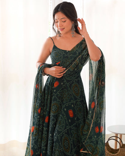 NEW DESIGNER PURE SOFT CHIFFON BANDHEJ FULLY FLAIR GOWN
