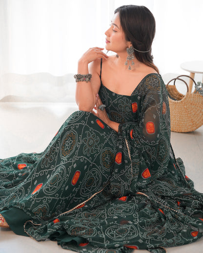 NEW DESIGNER PURE SOFT CHIFFON BANDHEJ FULLY FLAIR GOWN