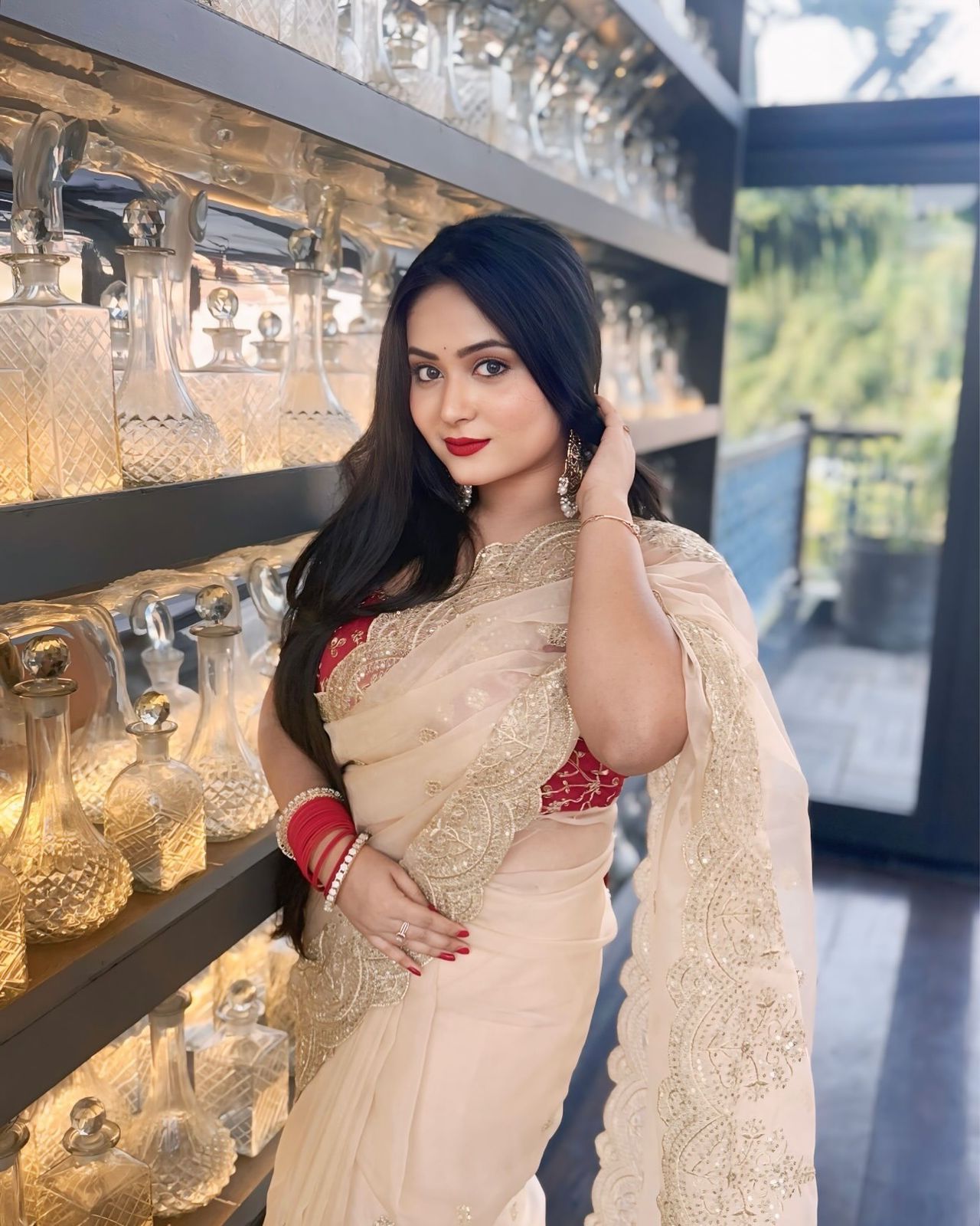 Georgeuse Gold Soft Nylon Designer Organza Saree