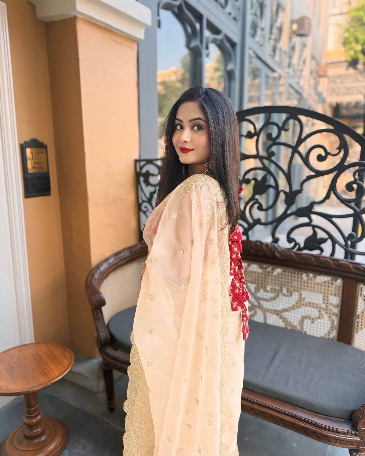 Georgeuse Gold Soft Nylon Designer Organza Saree