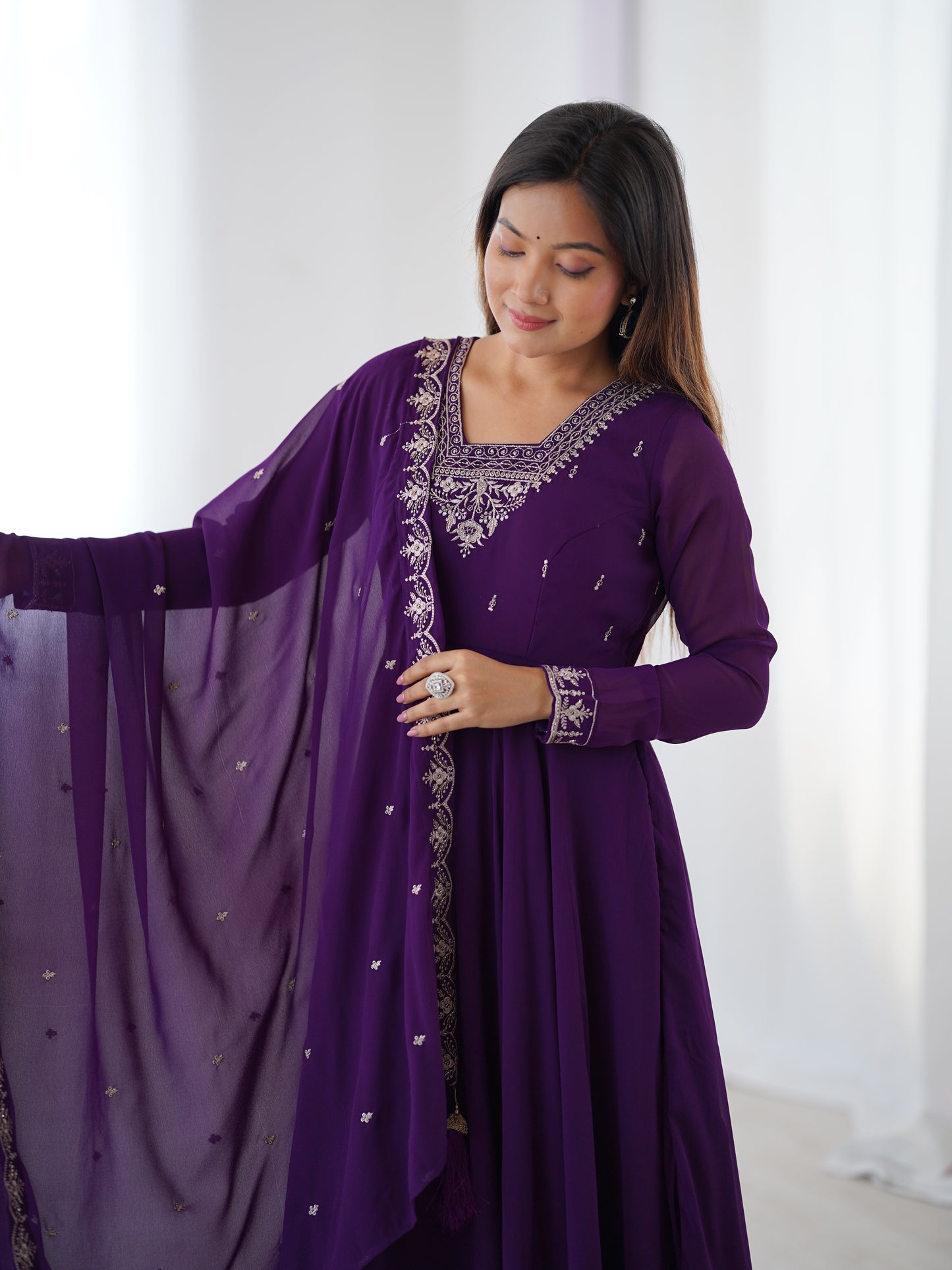 Regal Heavy Fox Georgette Anarkali Set with Dupatta & Pant