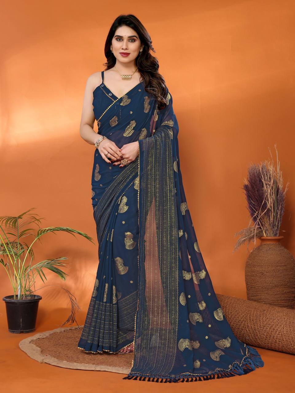 Zalar Shine Plain Georgette Saree