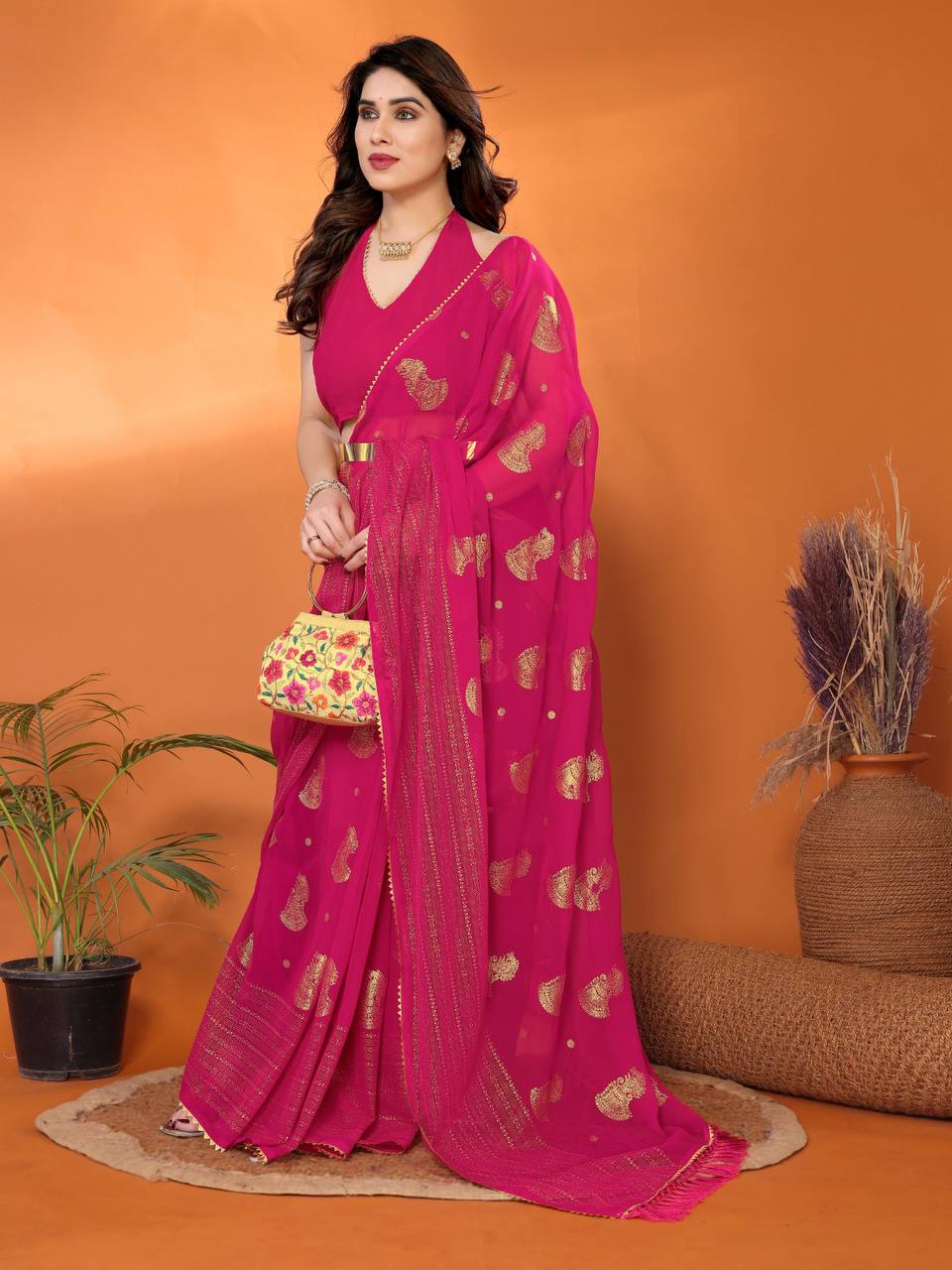 Zalar Shine Plain Georgette Saree