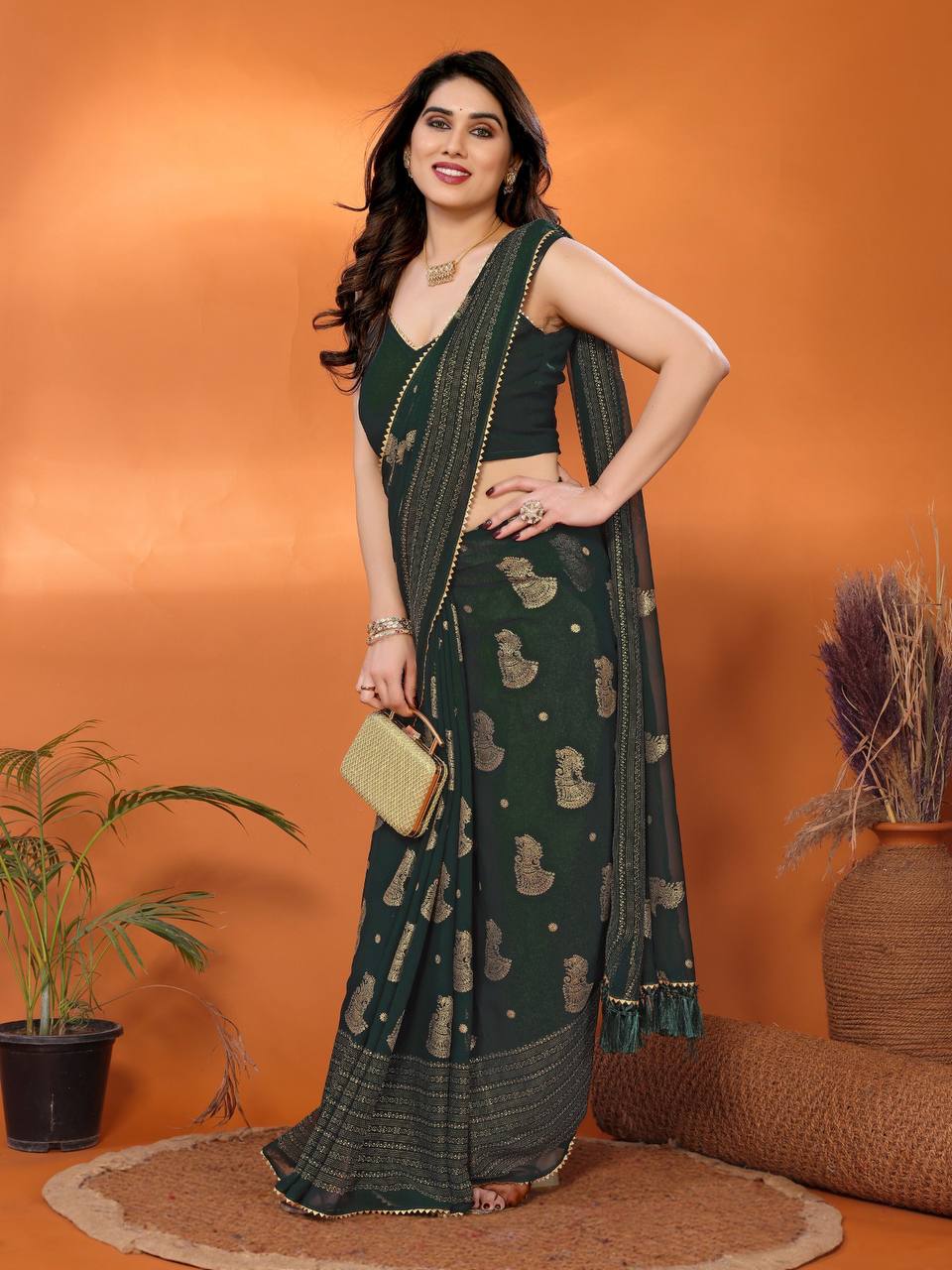 Zalar Shine Plain Georgette Saree