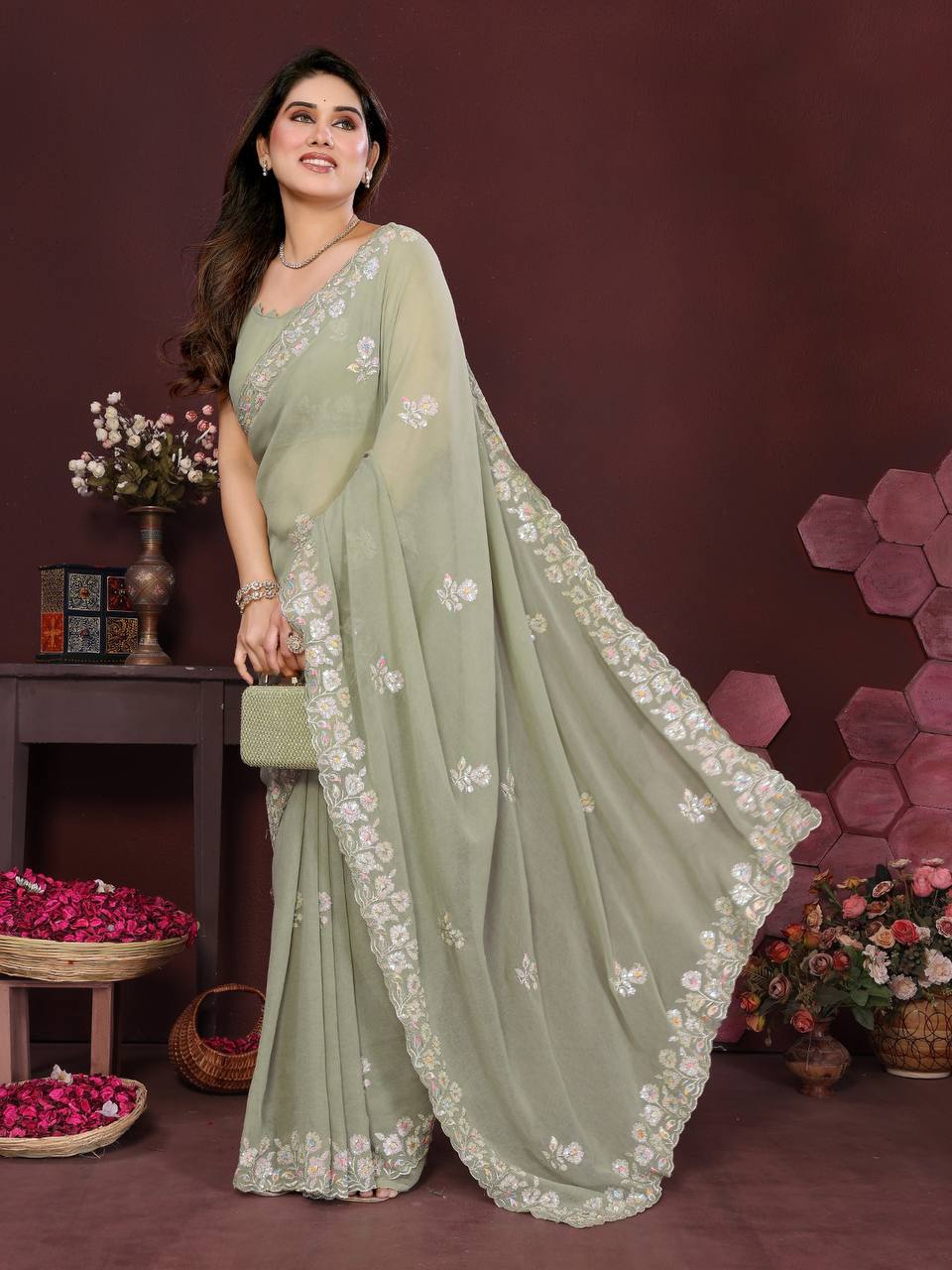 Satin Patta Moss Bloom Saree