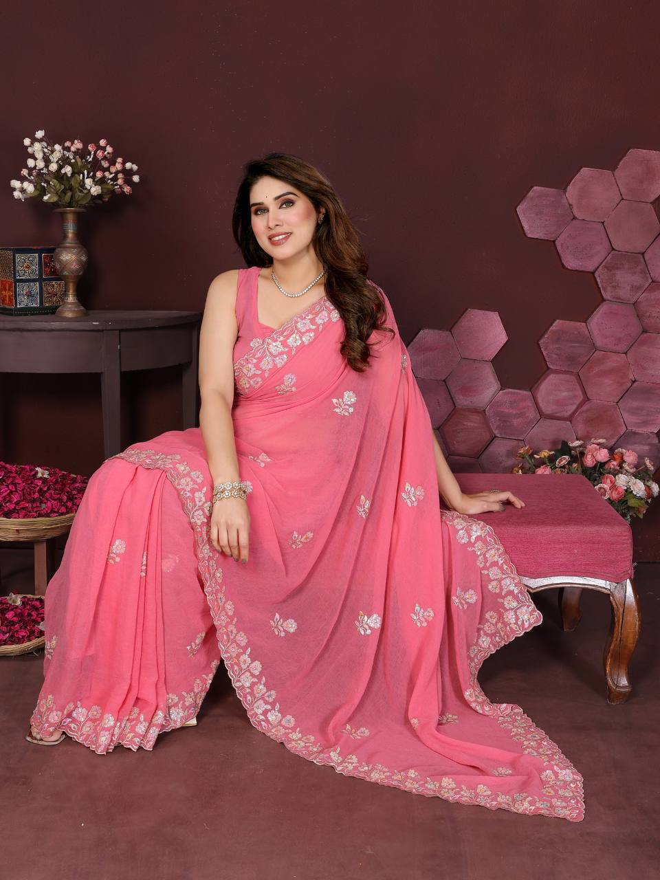 Satin Patta Moss Bloom Saree