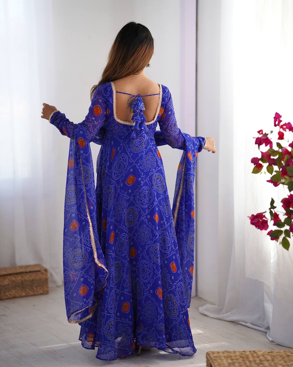 Designer Pure Soft Lightweight Chiffon Bandhej Anarkali Gown Set