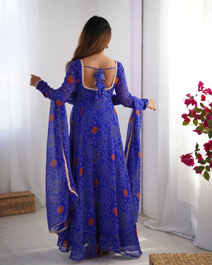 Designer Pure Soft Lightweight Chiffon Bandhej Anarkali Gown Set