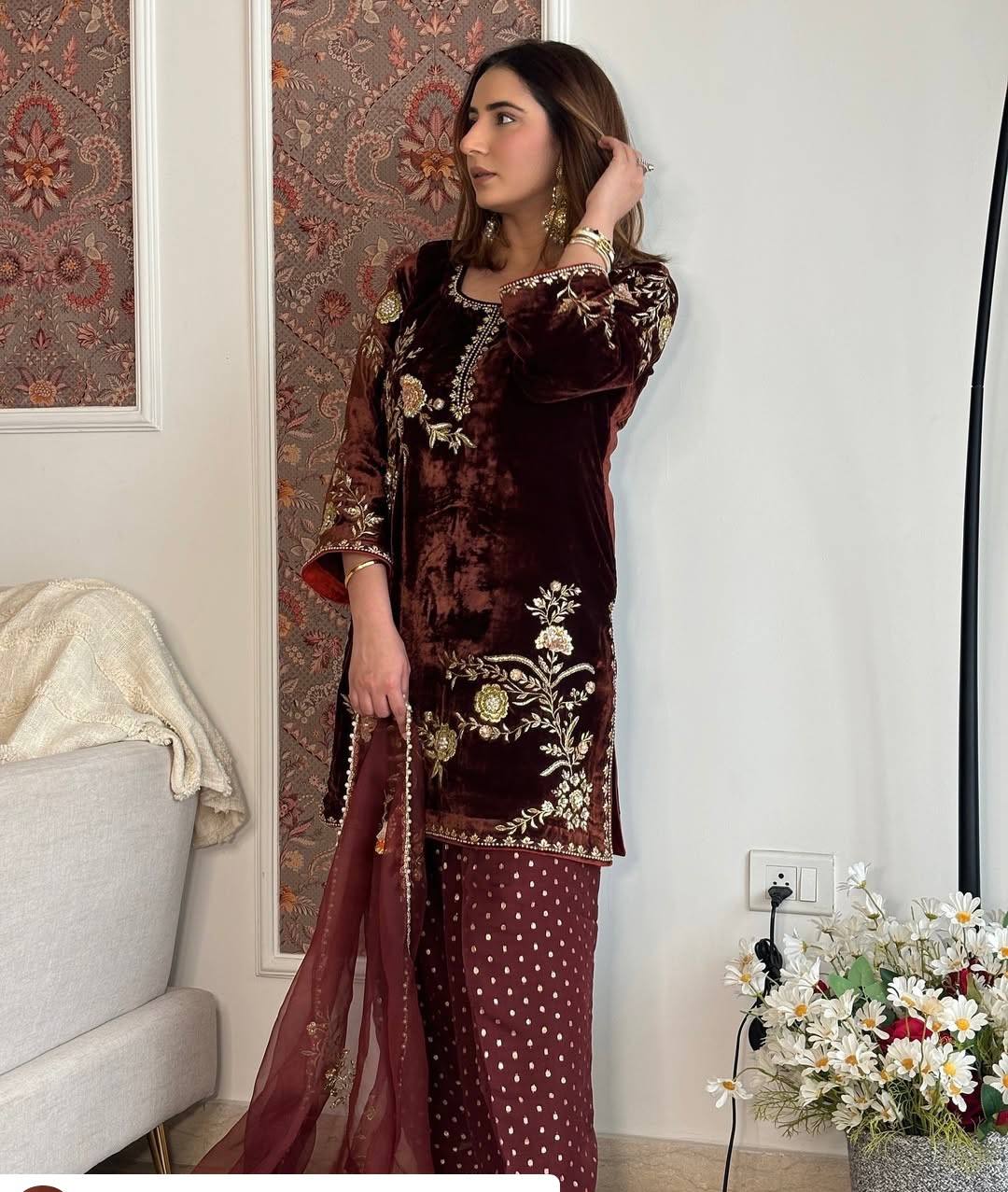 Premium Velvet Sequence Embroidered Suit Set