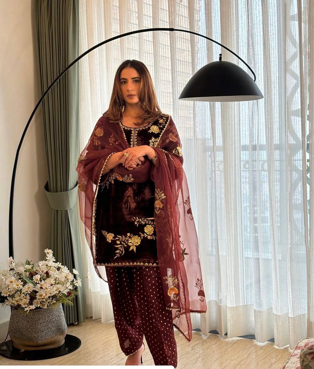 Premium Velvet Sequence Embroidered Suit Set