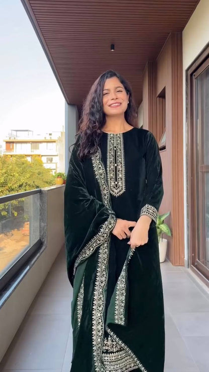 Velvet Sequence Embroidered Suit Set
