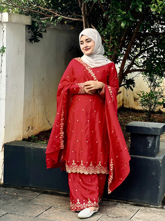 Classy Sequence Embroidery Work Silk Kurti Set