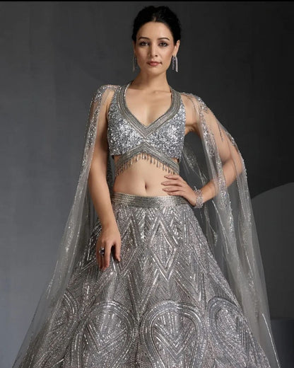 Embroidered Georgette Lehenga Set