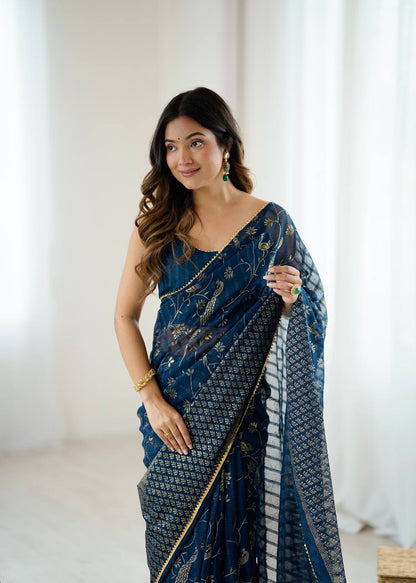 Georgette Silk Plain Saree with Foil Work & Lace