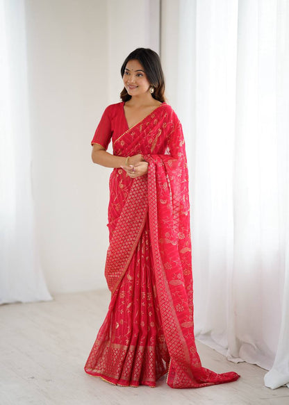 Georgette Silk Plain Saree with Foil Work & Lace