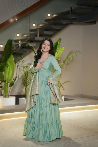 PURE ROMANSILK CHANDERI FABRIC FULLY FLAIR ANARKALI