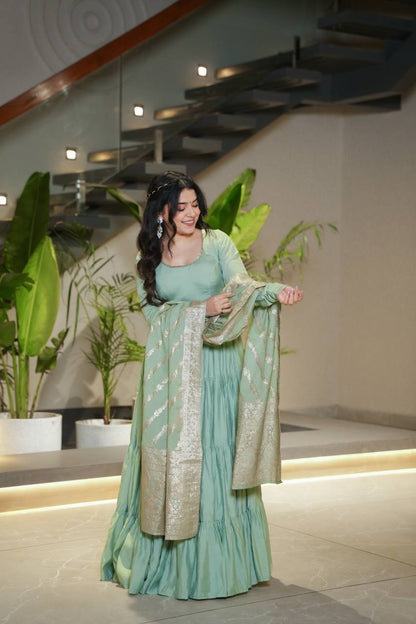 PURE ROMANSILK CHANDERI FABRIC FULLY FLAIR ANARKALI