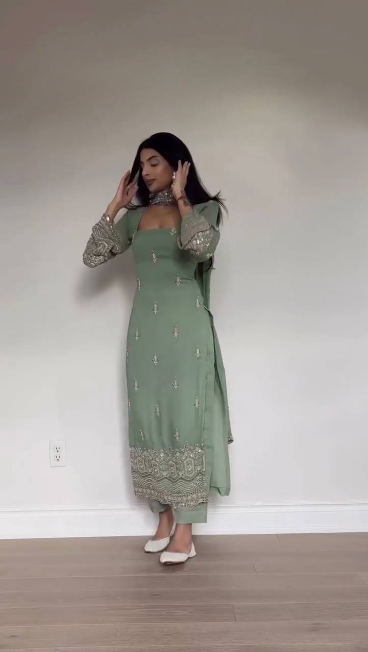 Elegant Faux Georgette Thread & Sequence Work Suit Set