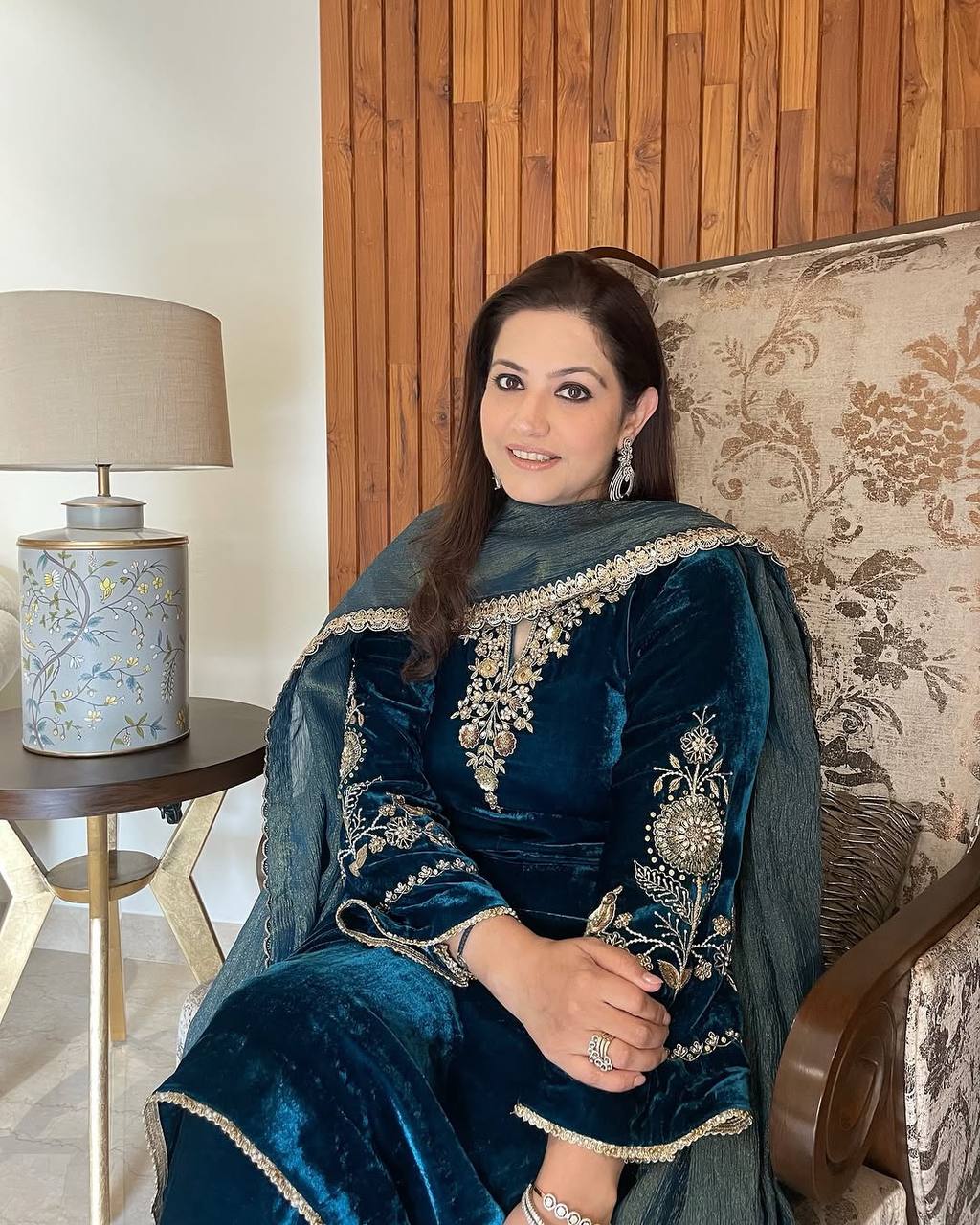 Velvet Cording Sequence Embroidered Suit Set