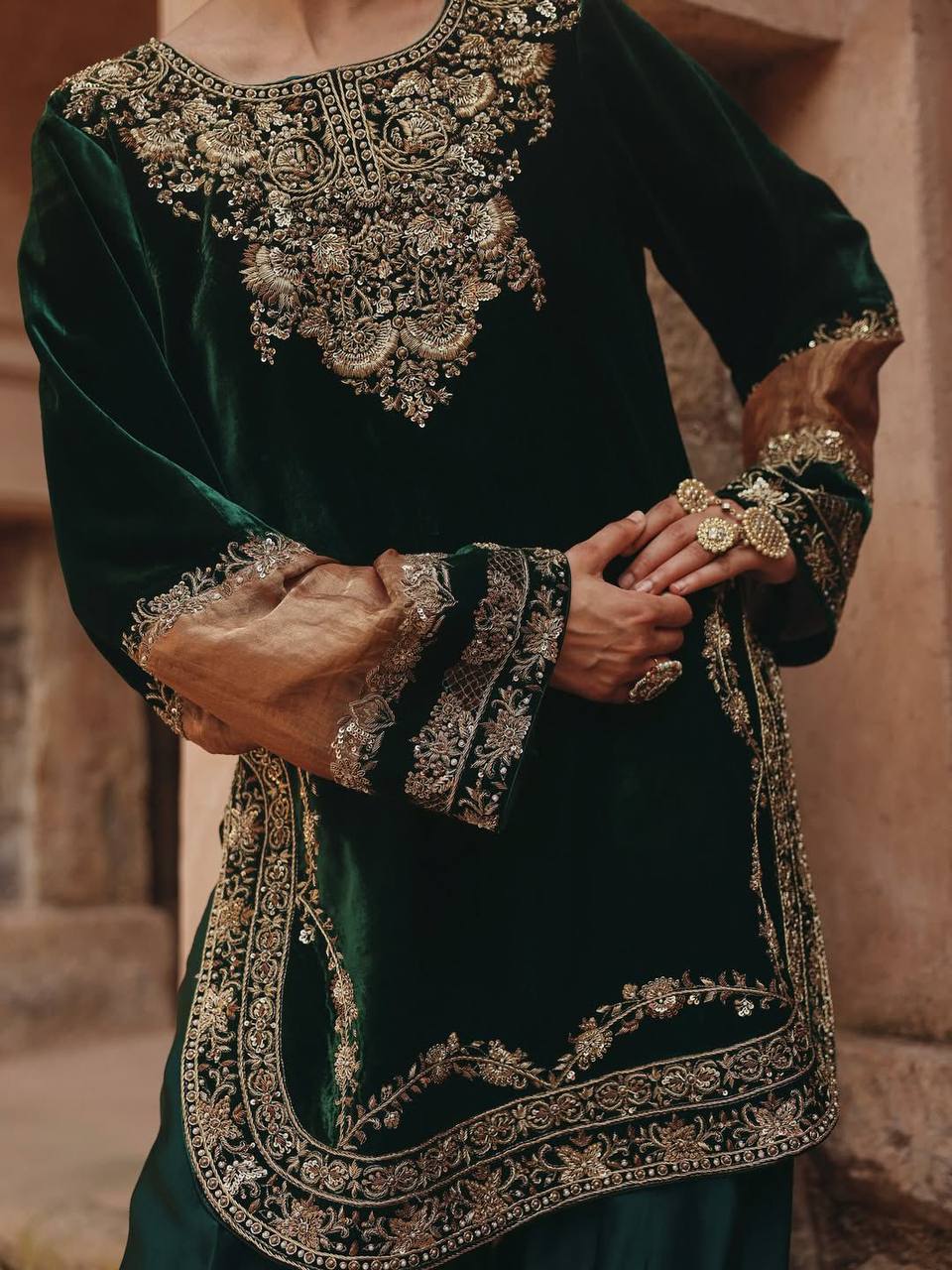 Velvet & Crape Silk Sequence Embroidered Suit Set