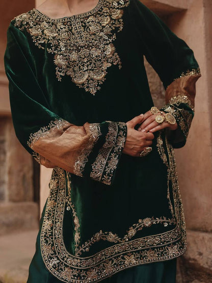 Velvet & Crape Silk Sequence Embroidered Suit Set