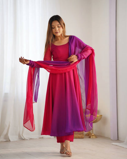 Trendy Pure Soft Fox Georgette Colorful Anarkali Set with Dupatta