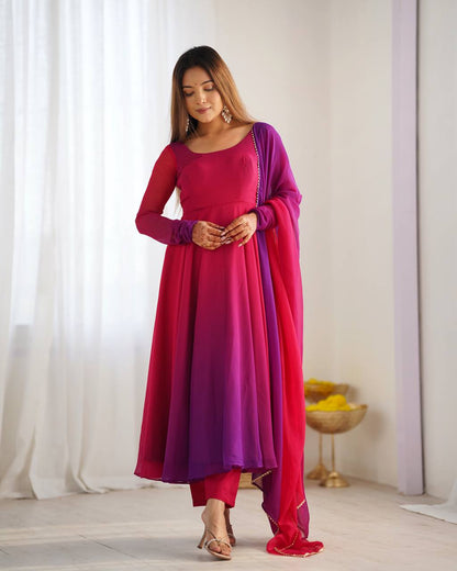 Trendy Pure Soft Fox Georgette Colorful Anarkali Set with Dupatta