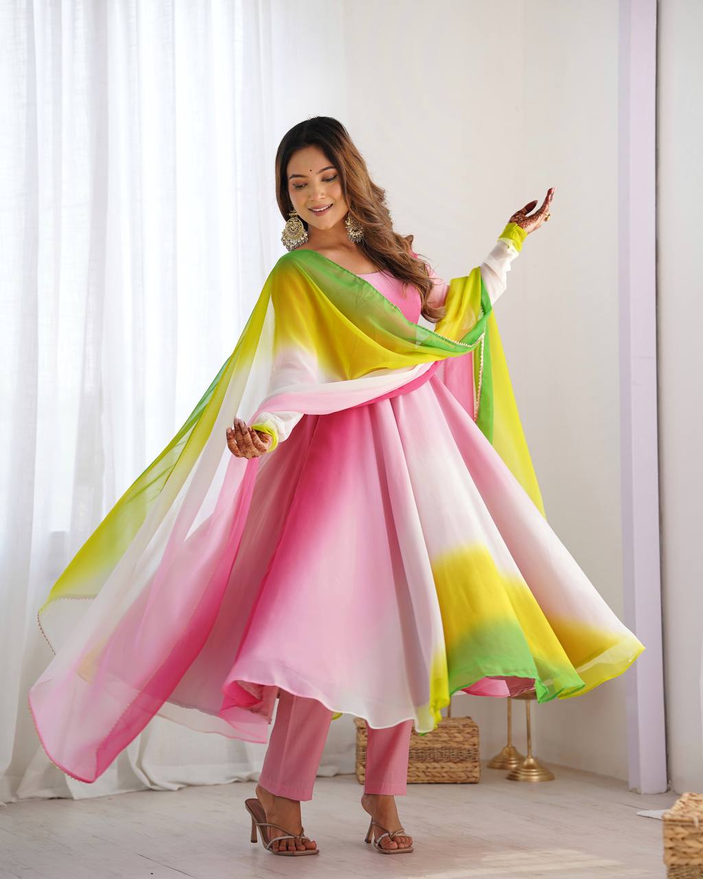 Trendy Pure Soft Fox Georgette Colorful Anarkali Set with Dupatta