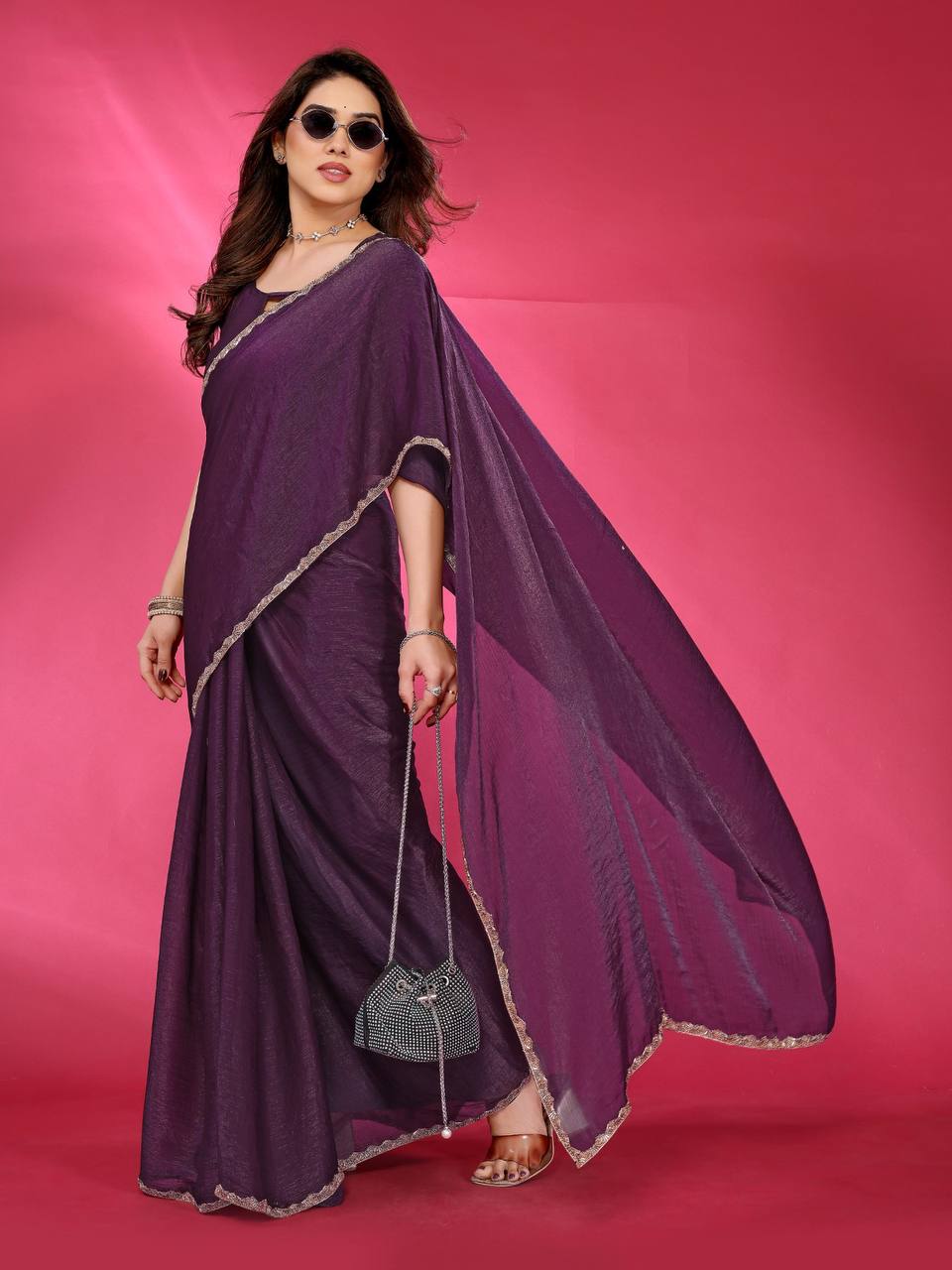 Royal Aura Embroidered Chiffon Silk Saree
