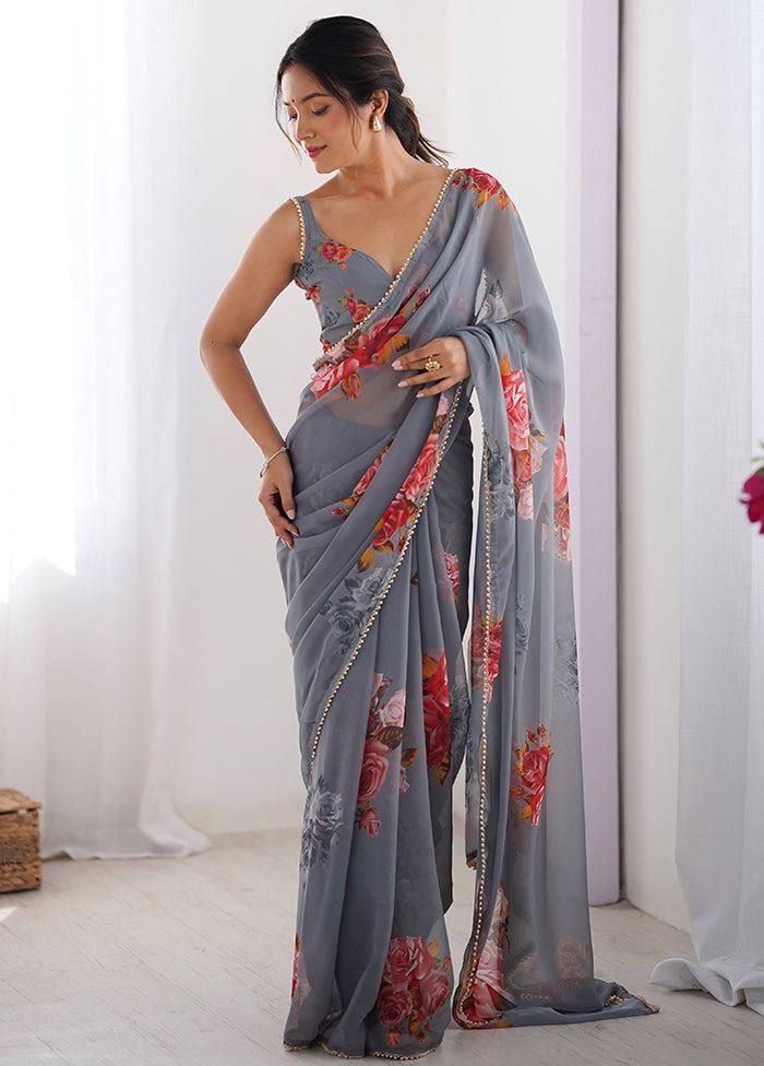 Georgette Silk Printed Saree with Moti Lace Border