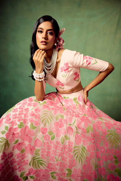 Bloom in Elegance – Premium Floral Print Lehenga Set