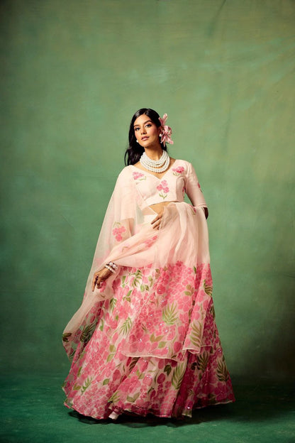 Bloom in Elegance – Premium Floral Print Lehenga Set