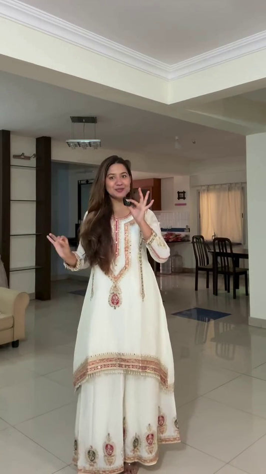 Festive Silk Sequence Embroidery Work Kurti Set