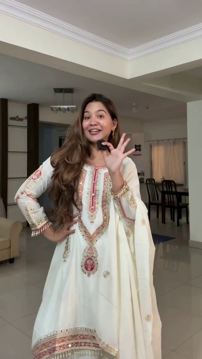 Festive Silk Sequence Embroidery Work Kurti Set