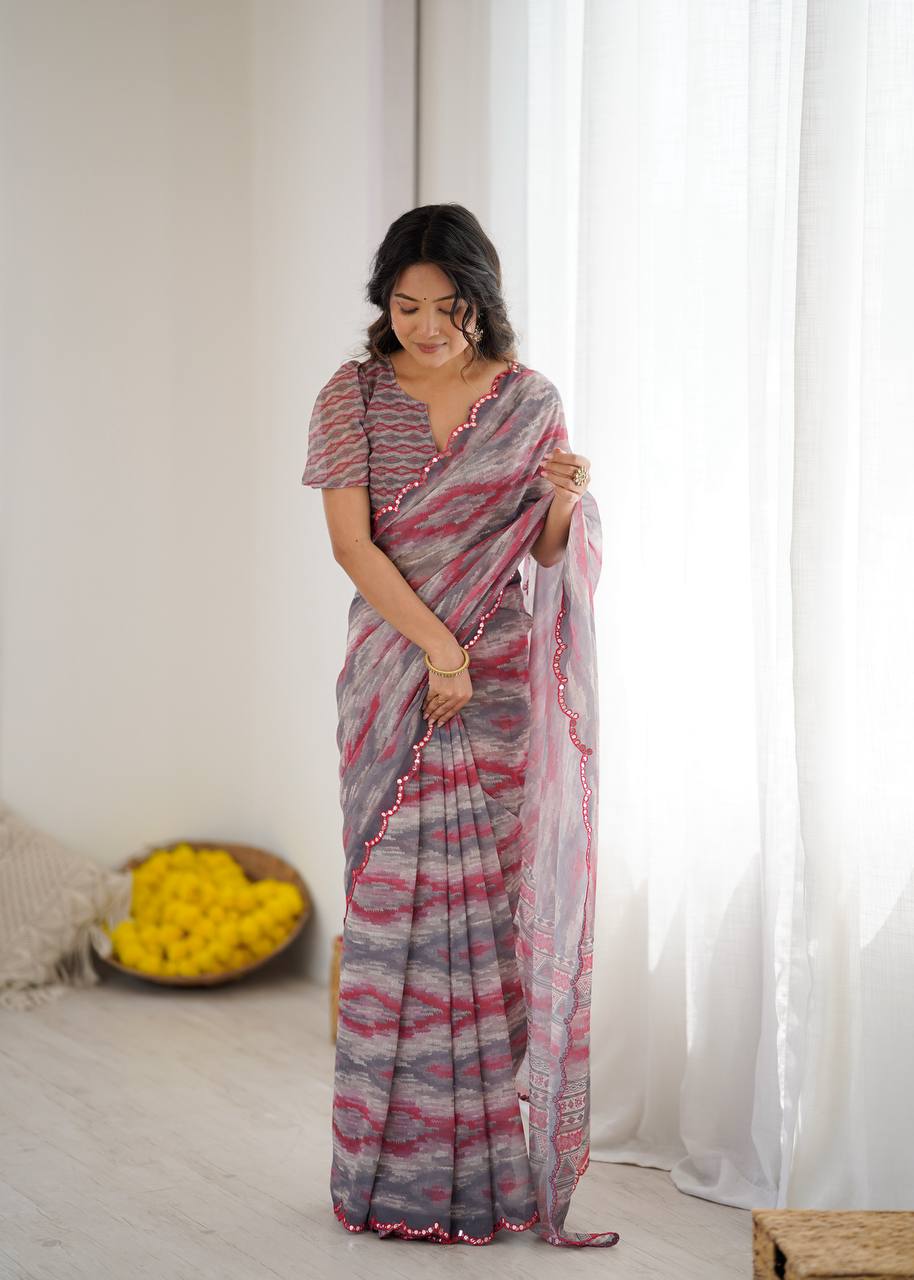 Mirror Glow Georgette Silk Saree