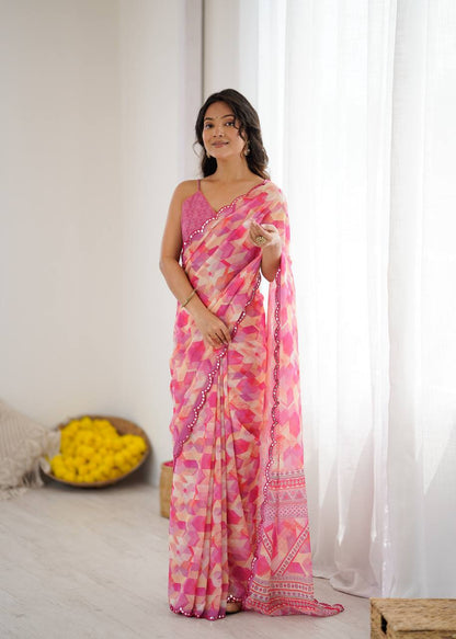 Mirror Glow Georgette Silk Saree