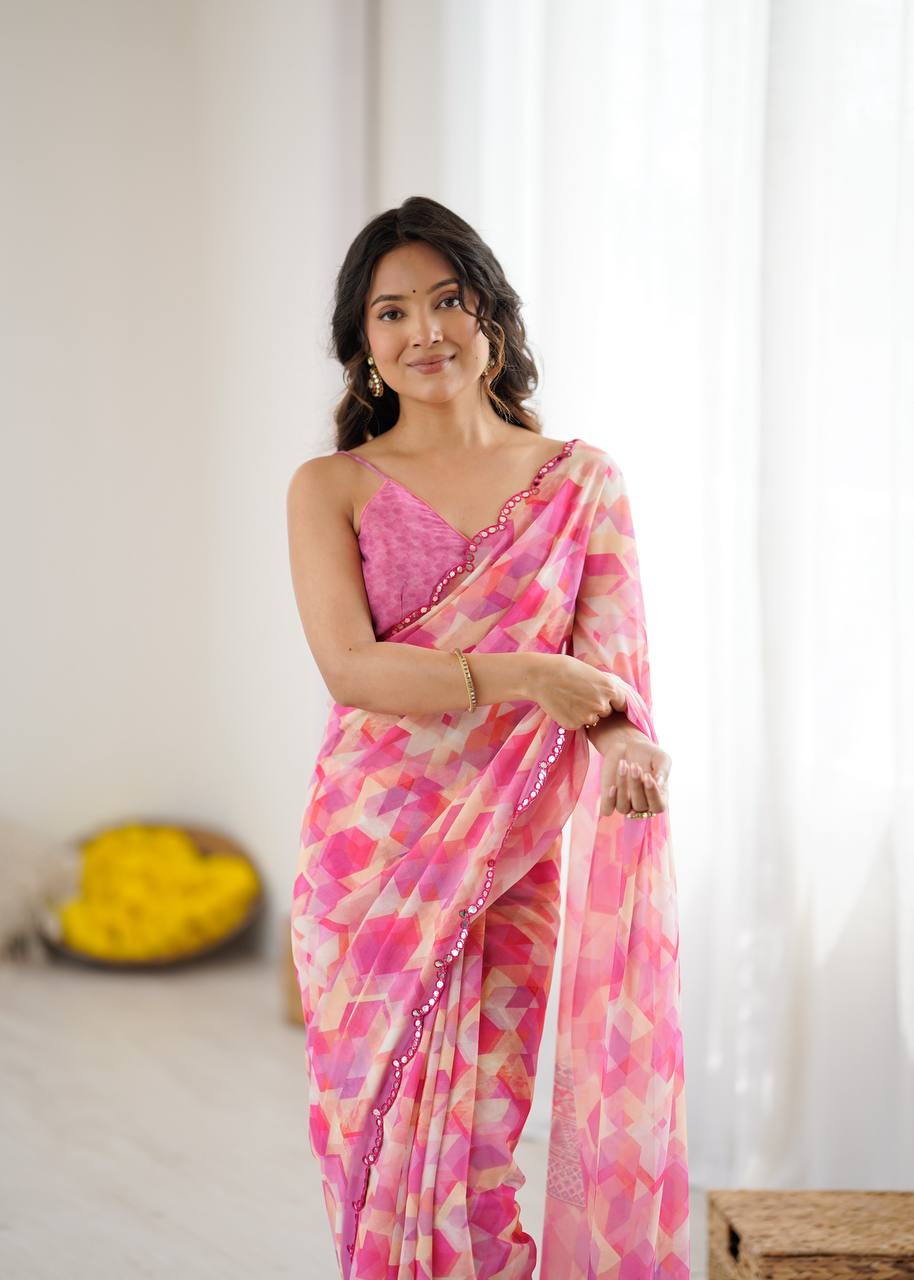Mirror Glow Georgette Silk Saree