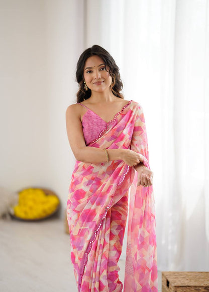 Mirror Glow Georgette Silk Saree