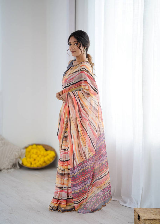 Mirror Glow Georgette Silk Saree