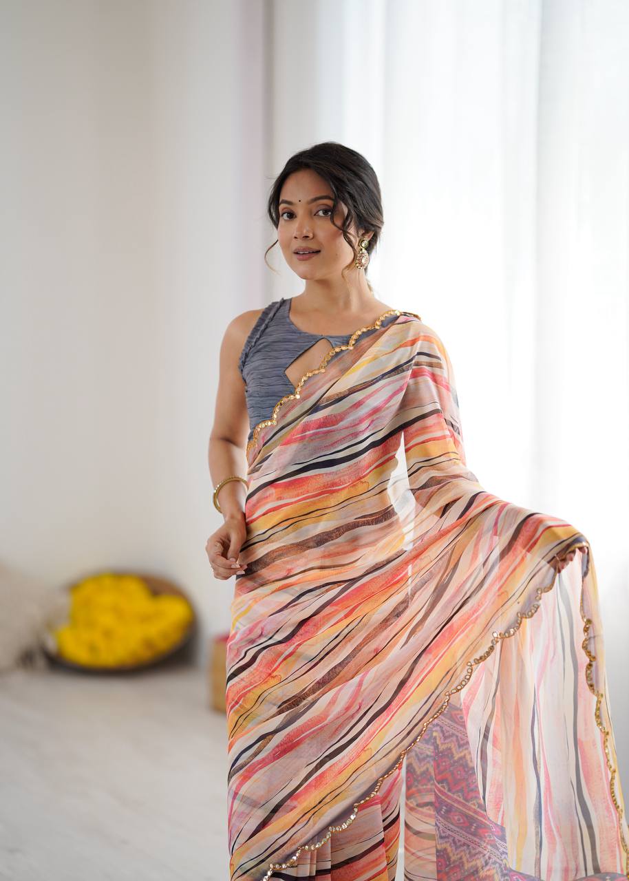 Mirror Glow Georgette Silk Saree